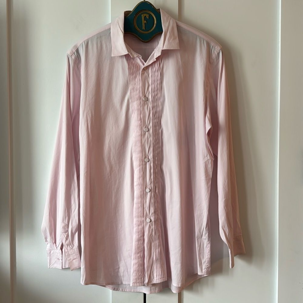 Beautiful Rare Pink Prada Pink Tuxedo Wedding Shirt - 15.5
